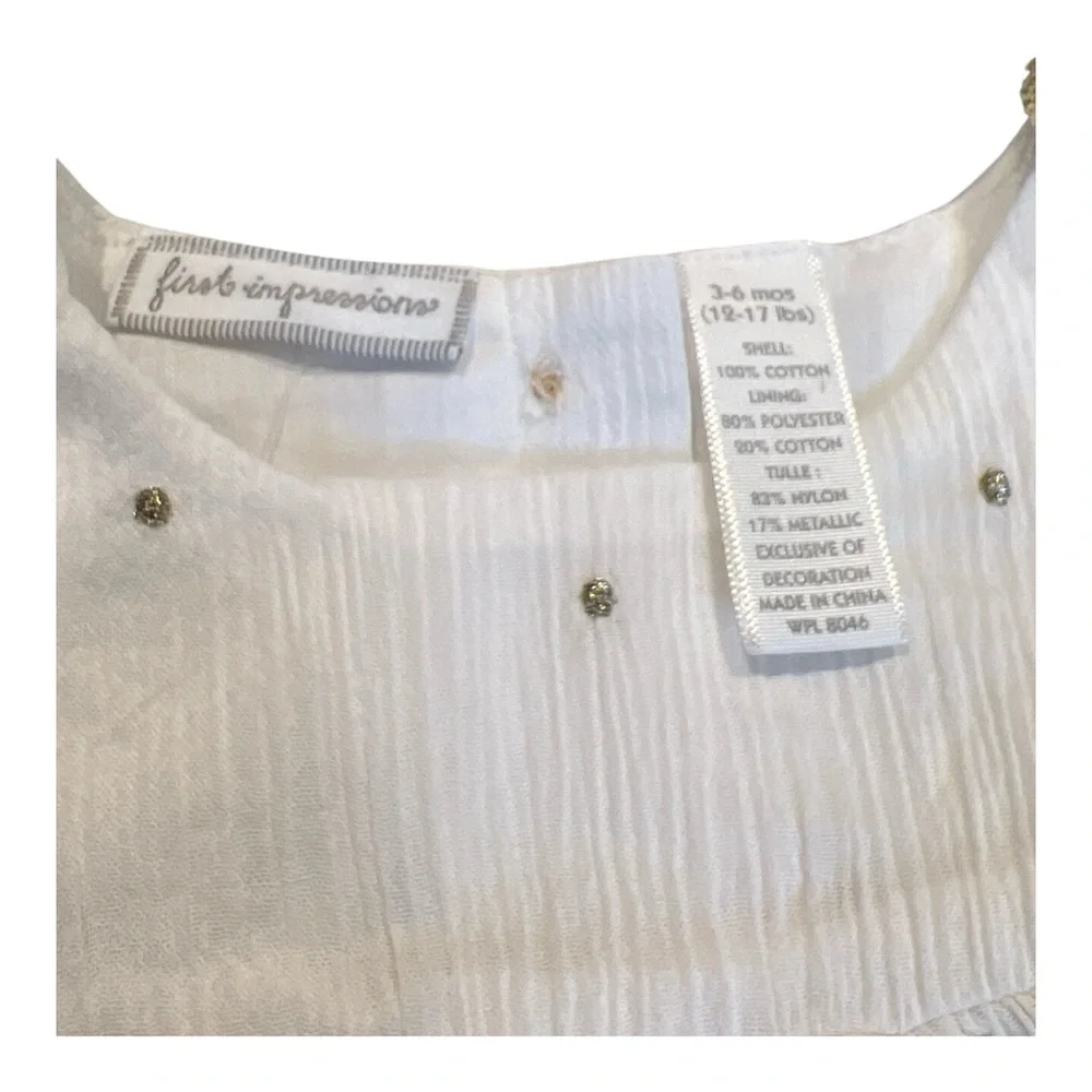 First Impressions Baby Girl’s Shirt & Short Set White & Gold Tulle Size 3-6 M‎